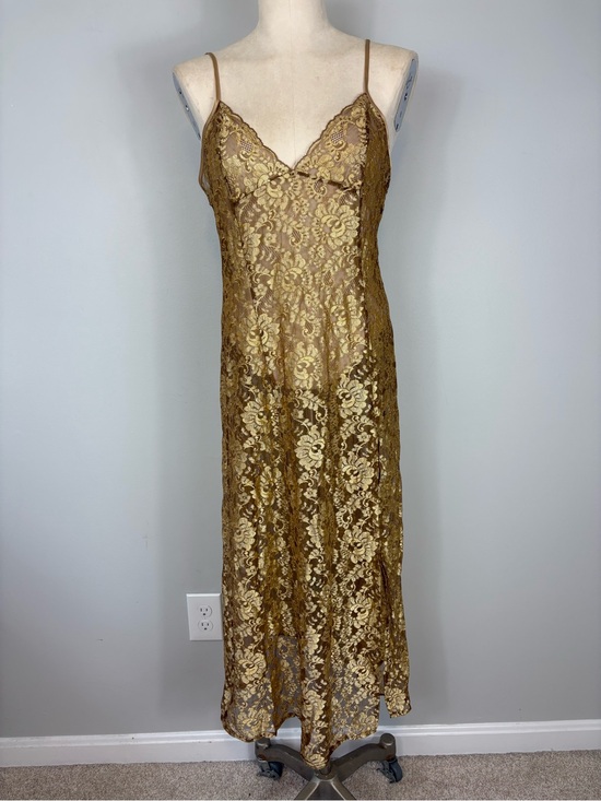 Victoria's Secret Dresses & Skirts - Vtg Y2K Victoria’s Secret Gold Lace Maxi Gown Slip Dress Sz M Y2K